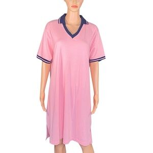 Carolyn Taylor Pink Polo Dress Casual Knee Length Short Sleeve Navy Trim SZ 1X